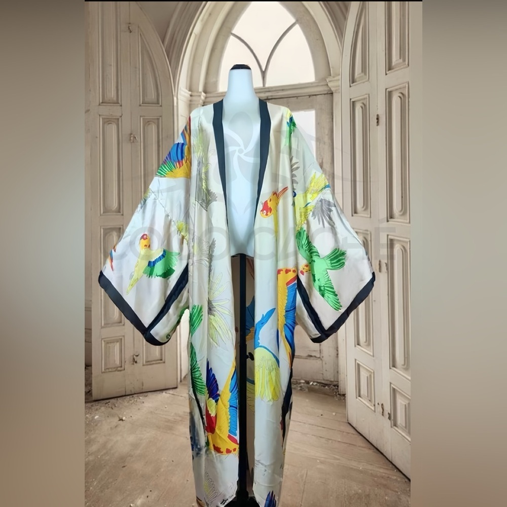 Elegant Multicolor Kimono Kaftan Lounging Duster Robe - Picture 5 of 15